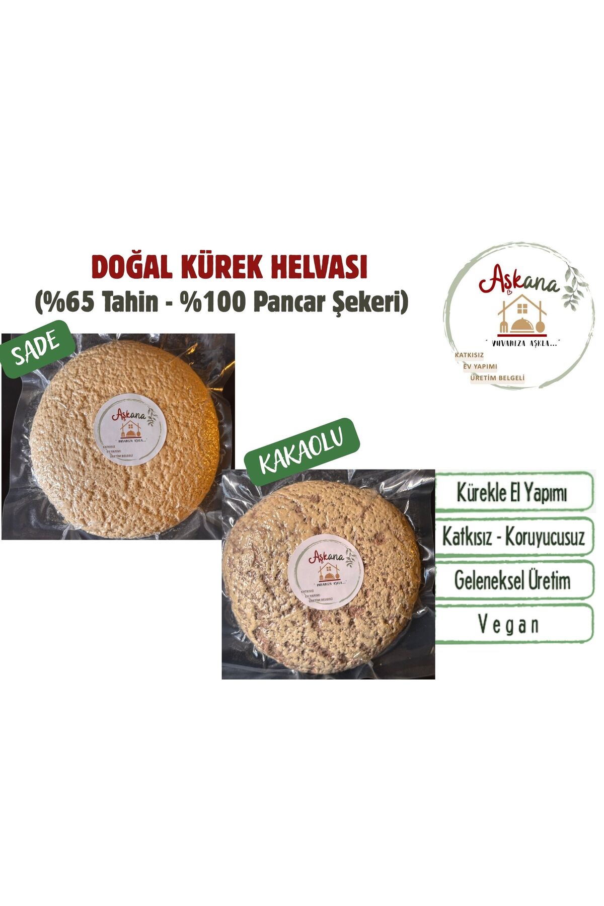 Bol Tahinli Kakaolu Kürek Helvası 460g - %100 Pancar Şekeri Doğal Katkısız Geleneksel El Yapımı
